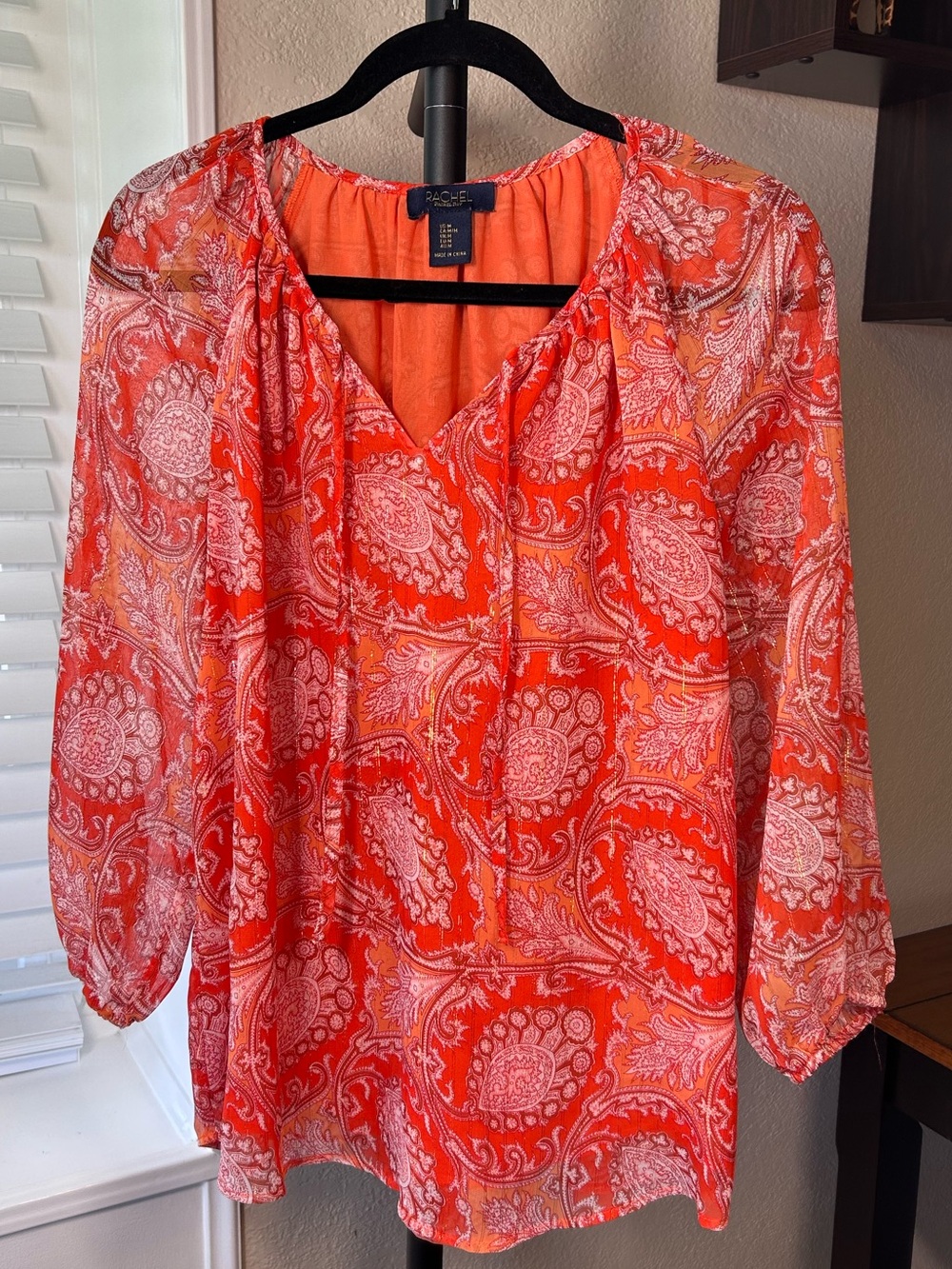 RACHEL Rachel Roy Women's Orange Paisley Long Sleeve Tunic Top Blouse. Size M